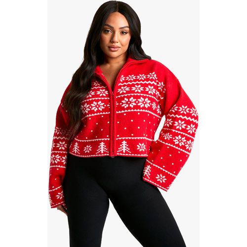 Grande Taille - Cardigan Zippé À Motif Jacquard De Noël - 20/22 - boohoo - Modalova