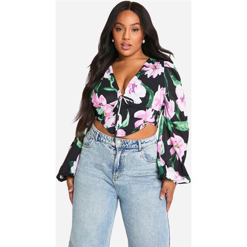 Grande Taille - Corset Long Fleuri À Manches Bouffantes - 46 - boohoo - Modalova