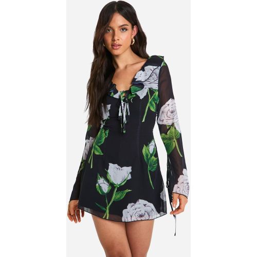 Robe Droite Fleurie À Volants - 36 - boohoo - Modalova