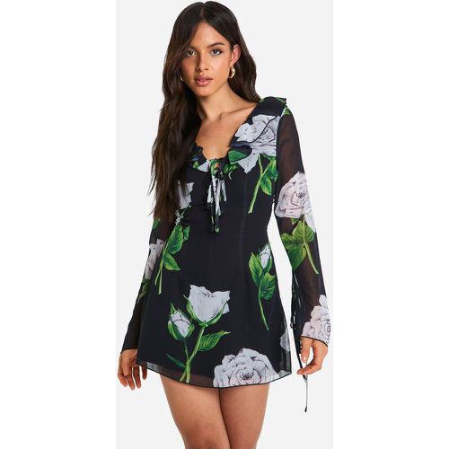 Robe Droite Fleurie À Volants - 42 - boohoo - Modalova