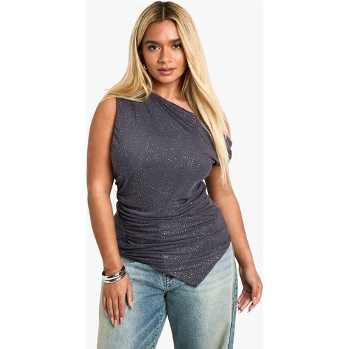 Grande Taille - Top Asymétrique Froncé En Mesh À Paillettes - 46 - boohoo - Modalova