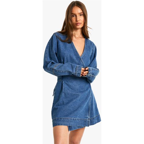 Robe Portefeuille En Jean À Ceinture - 42 - boohoo - Modalova