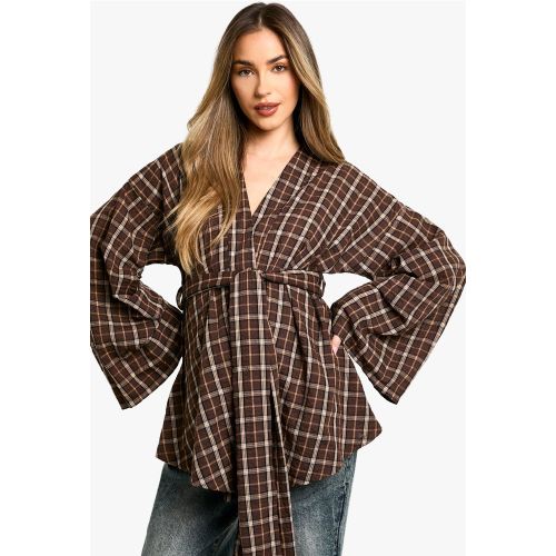 Maternité - Chemise De Grossesse À Carreaux Et Épaules Dénudées - 36 - boohoo - Modalova