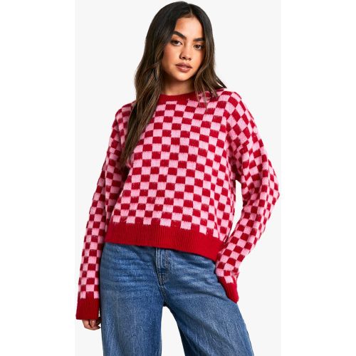 Pull Court À Carreaux En Maille Brossée - / - S, / - boohoo - Modalova