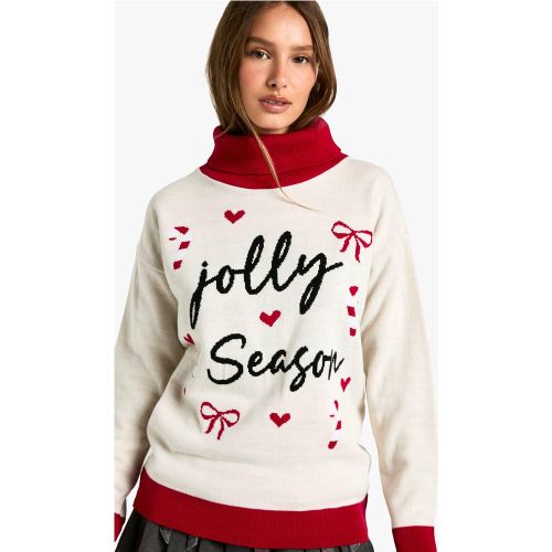 Pull De Noël À Col Roulé Et Slogan Jolly Season - S - boohoo - Modalova