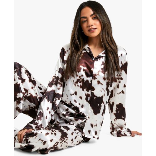 Ensemble De Pyjama Satiné À Imprimé Vache - 34 - boohoo - Modalova