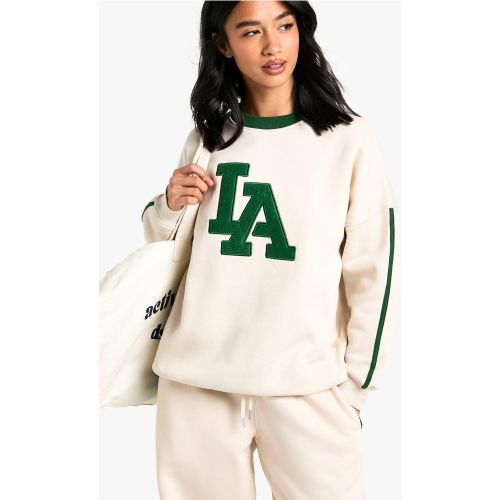 Petite" - Sweat À Rayures Sur Le Côté À Slogan Los Angeles - Blanc Écru - S, Blanc Écru - boohoo - Modalova