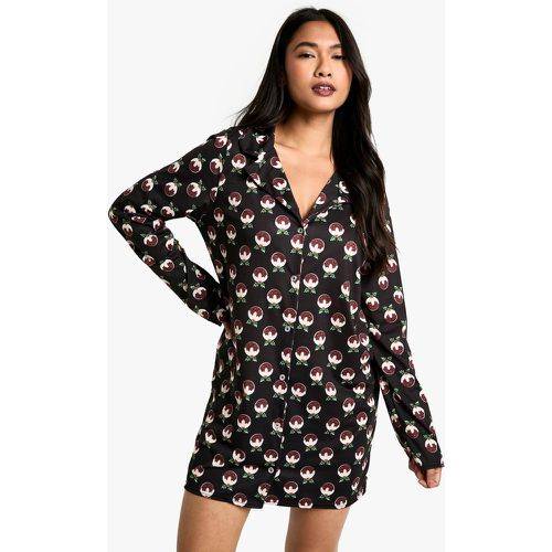 Chemise De Nuit À Manches Longues Et Imprimé Pudding De Noël - 38 - boohoo - Modalova