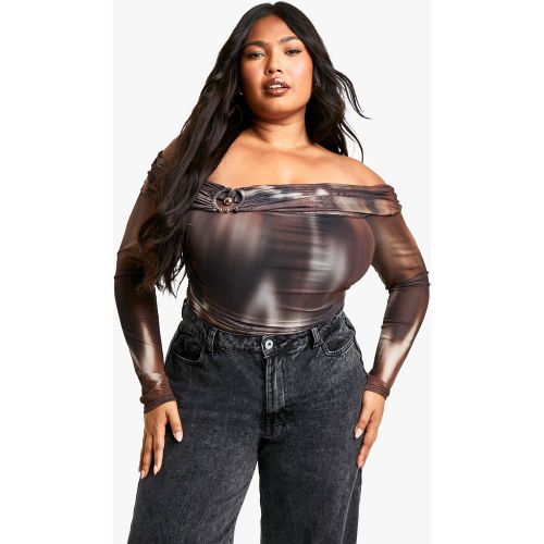 Grande Taille - Body À Col Bateau Et Imprimé Abstrait - 56 - boohoo - Modalova