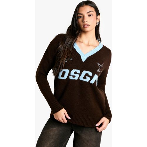 Pull Oversize À Col V Et Broderie Dsgn - L - boohoo - Modalova