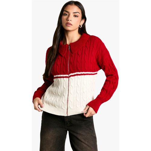 Pull Zippé En Maille Épaisse À Col Zippé - L - boohoo - Modalova