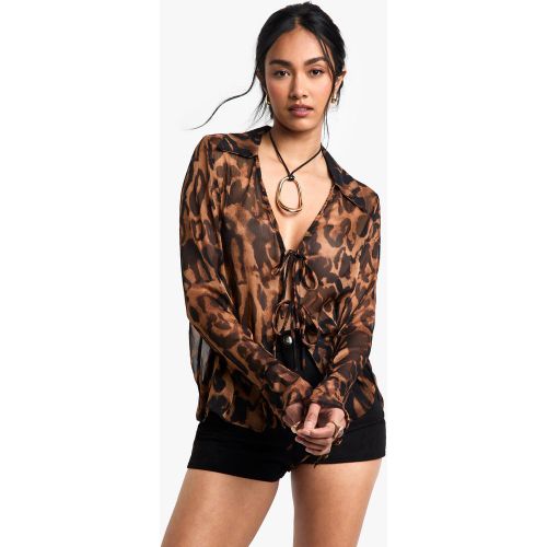 Top Imprimé À Manches Longues Et Attaches - S - boohoo - Modalova