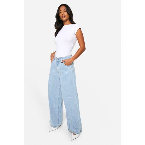 Petite" - Jean Large À Ornements Strassés - 36 - boohoo - Modalova