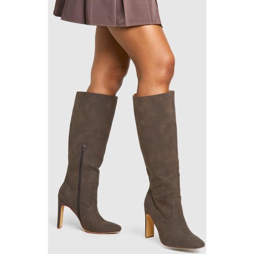 Bottes Hautes Nubuck À Petit Talon - Pointure Large - 39 - boohoo - Modalova