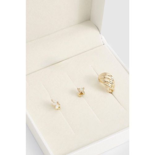 Lot De Boucles D'Oreilles Dorées Et Pierre Fantaisie - One Size - boohoo - Modalova