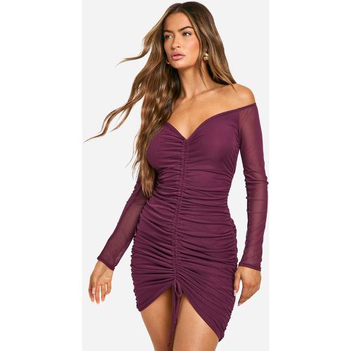 Mesh Ruched Off Shoulder Mini Dress - 38 - boohoo - Modalova