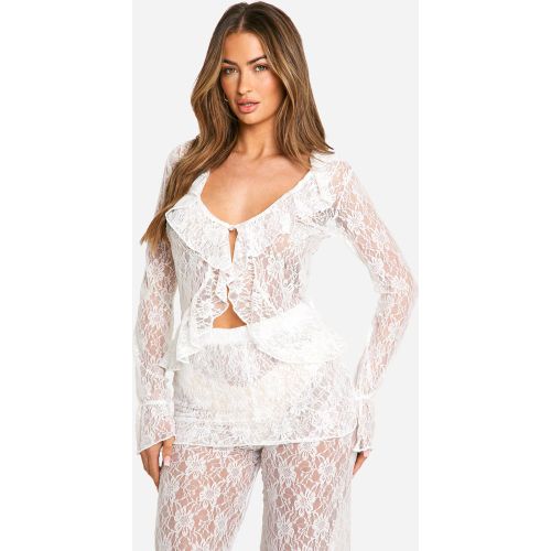 Blouse En Dentelle À Manches Évasées - 34 - boohoo - Modalova