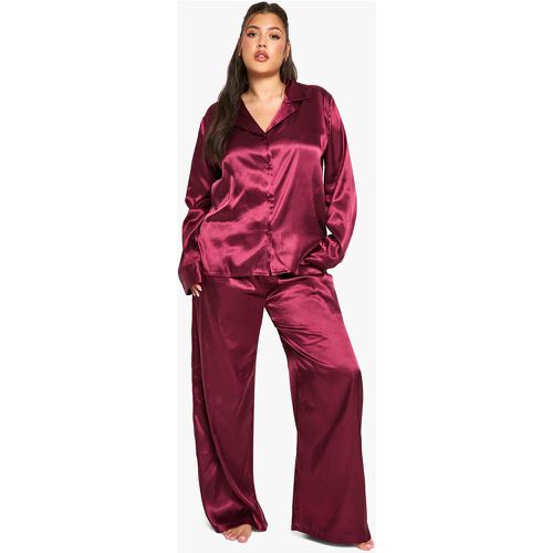 Grande Taille - Ensemble De Pyjama Satiné Avec Chemise Boutonnée Et Pantalon - 46 - boohoo - Modalova