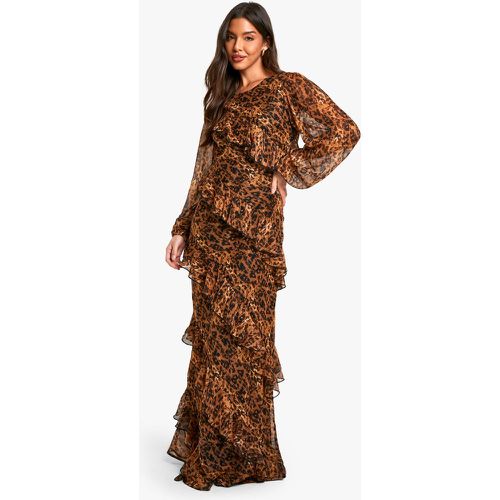 Robe Longue Volantée À Imprimé Léopard - 40 - boohoo - Modalova