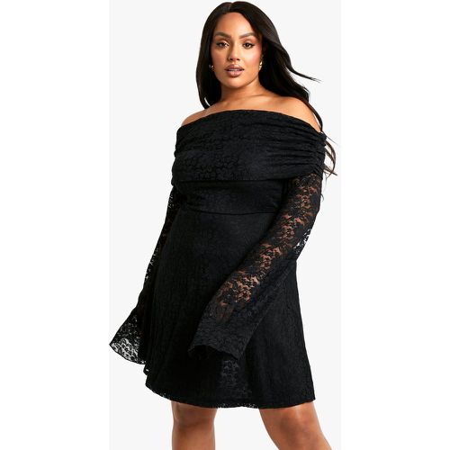 Grande Taille - Robe Patineuse Évasée À Dentelle Et Épaules Dénudées - 46 - boohoo - Modalova