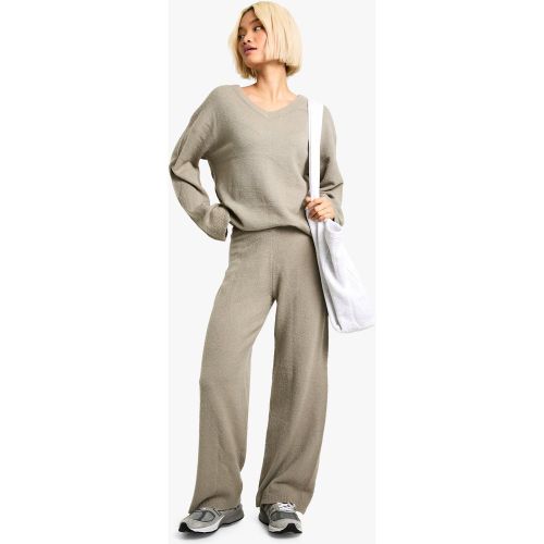 Ensemble En Maille Douce Avec Top À Col V Et Pantalon Large - S - boohoo - Modalova
