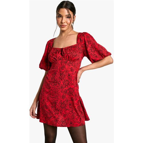 Robe Courte À Manches Bouffantes Et Imprimé Cachemire - 38 - boohoo - Modalova