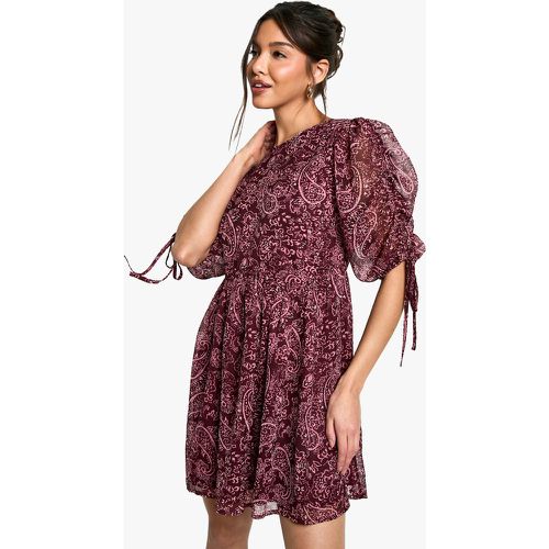 Robe Courte À Manches Froncées Et Imprimé Cachemire - 38 - boohoo - Modalova