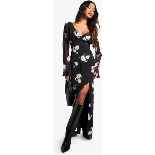 Robe Longue Fleurie En Mousseline De Soie - 36 - boohoo - Modalova