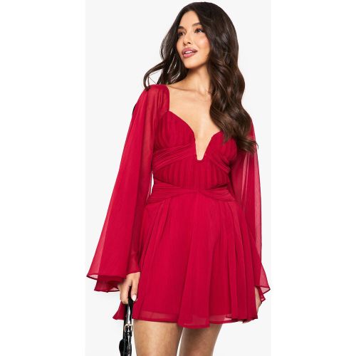 Robe Courte Plissée En Mousseline De Soie À Manches Longues - 36 - boohoo - Modalova