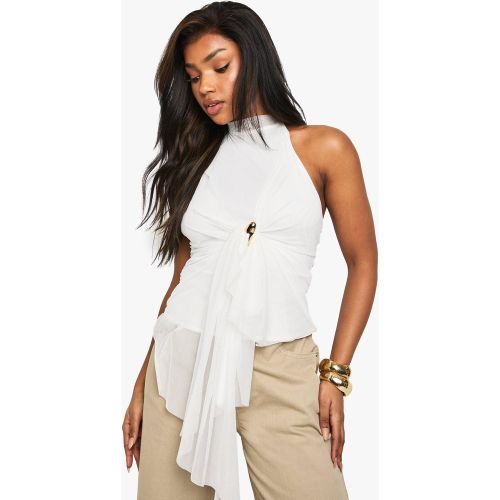 Top À Col Montant En Mesh - Blanc Écru - 34, Blanc Écru - boohoo - Modalova