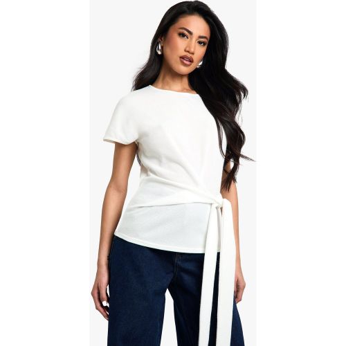 T-Shirt Texturé Noué - Blanc Écru - 34, Blanc Écru - boohoo - Modalova