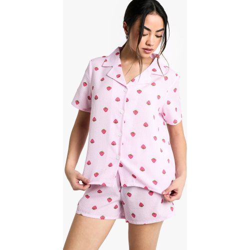 Ensemble De Pyjama Fraisé Avec Chemise Rayée Et Short - 34 - boohoo - Modalova