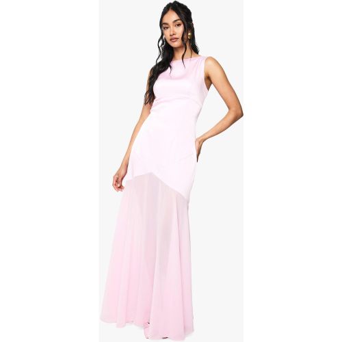 Robe Longue Plissée Satinée Et En Mousseline De Soie - 36 - boohoo - Modalova