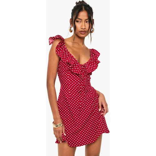 Robe Courte À Volants Et Pois - 36 - boohoo - Modalova