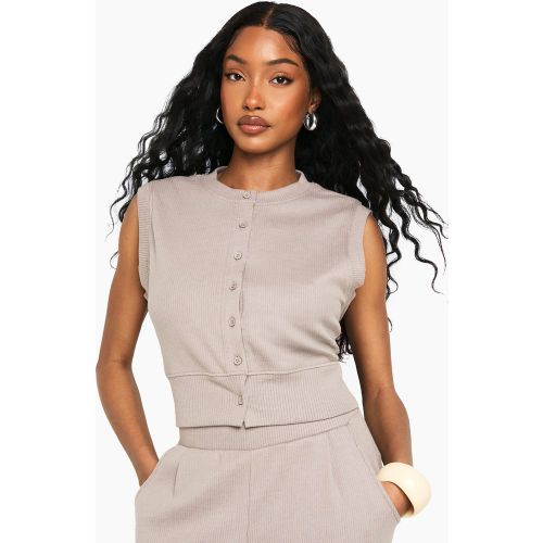 Top Boutonné Côtelé Sans Manches - 34 - boohoo - Modalova