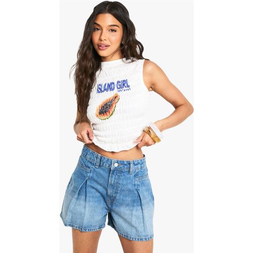 Short En Jean Plissé - 34 - boohoo - Modalova