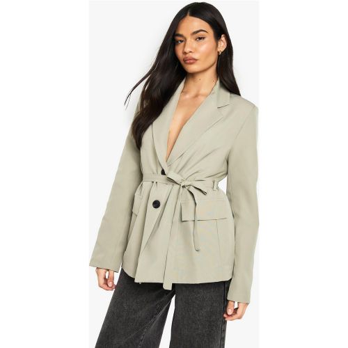 Blazer À Ceinture Et Bouton Contrastant - 34 - boohoo - Modalova