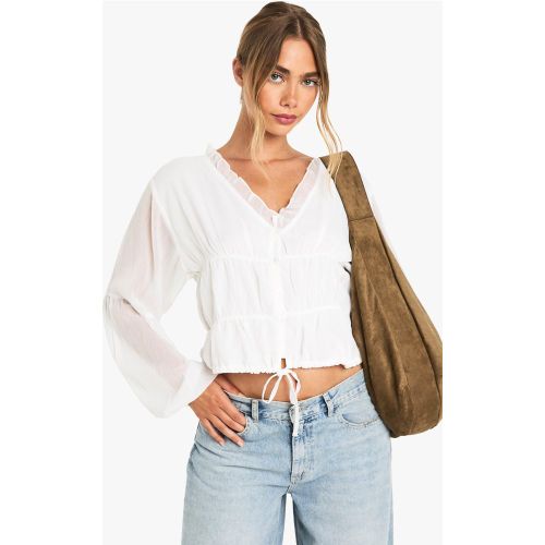 Blouse Courte Froncée En Mousseline De Soie - 34 - boohoo - Modalova