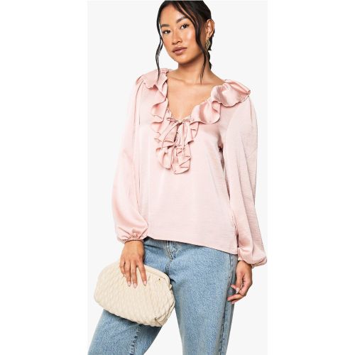 Blouse Satinée À Volants - /Coquille D'Œuf - 34, /Coquille D'Œuf - boohoo - Modalova