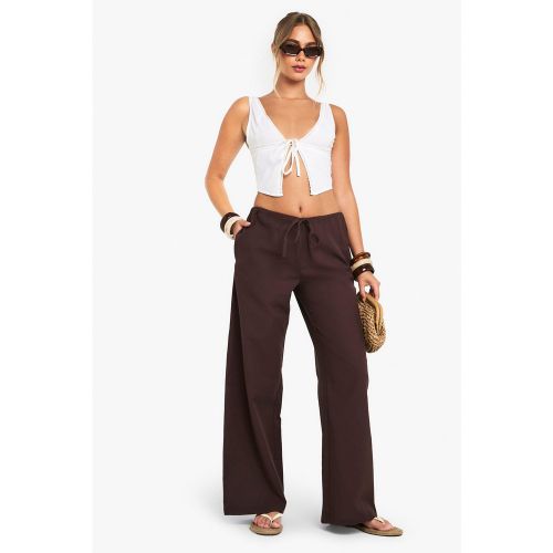 Skinny Waistband Linen Wide Leg Trousers - 34 - boohoo - Modalova