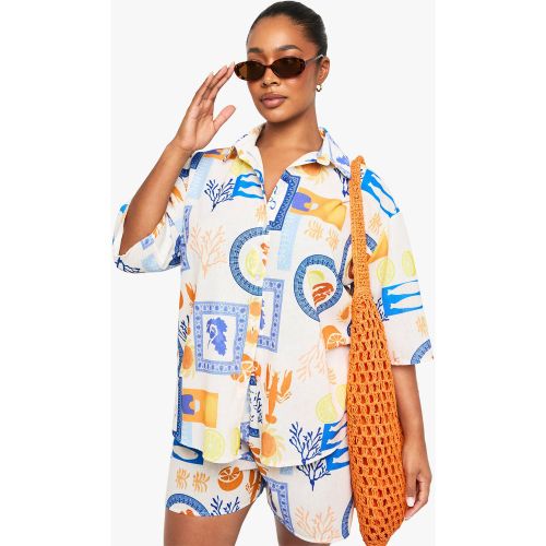 Grande Taille - Ensemble À Imprimé Abstrait Avec Chemise Et Short - 44 - boohoo - Modalova