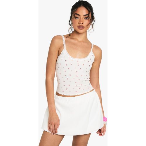 Débardeur Côtelé À Fleurs Et Détails En Dentelle - 34 - boohoo - Modalova