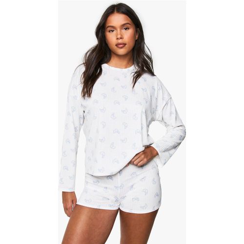 Ensemble De Pyjama Côtelé À Manches Longues Et Short - 34 - boohoo - Modalova