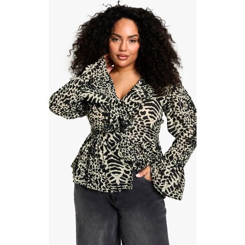 Grande Taille - Blouse En Mousseline De Soie À Volants Et Imprimé Animal - 44 - boohoo - Modalova