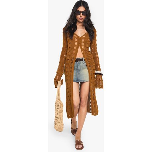 Cardigan Long En Crochet À Manches Volantées - S - boohoo - Modalova