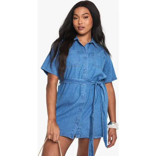 Grande Taille - Robe En Jean À Ceinture - 44 - boohoo - Modalova