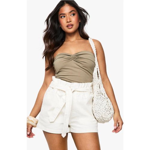 Petite" - Short En Jean Froncé À La Taille - Blanc Écru - 34, Blanc Écru - boohoo - Modalova