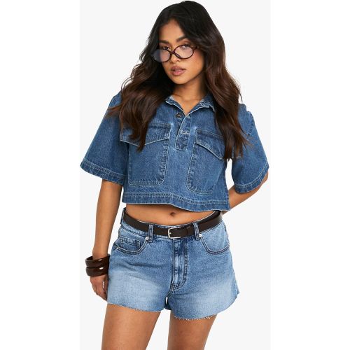Petite" - Short En Jean À Bords Bruts - 34 - boohoo - Modalova