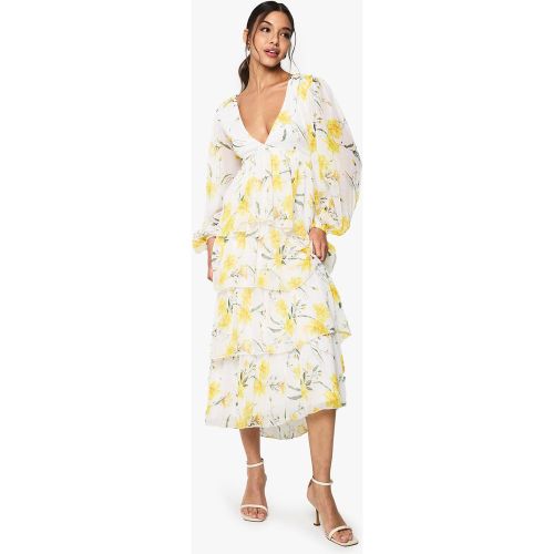Robe Longue Fleurie À Volants - 36 - boohoo - Modalova
