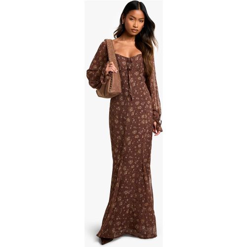 Robe Champêtre Longue Fleurie En Mousseline De Soie - 36 - boohoo - Modalova